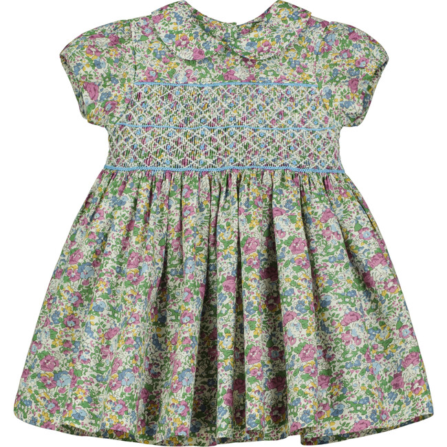 Sweet Pea Hand-Smocked Liberty Floral Print Baby Dress, Green