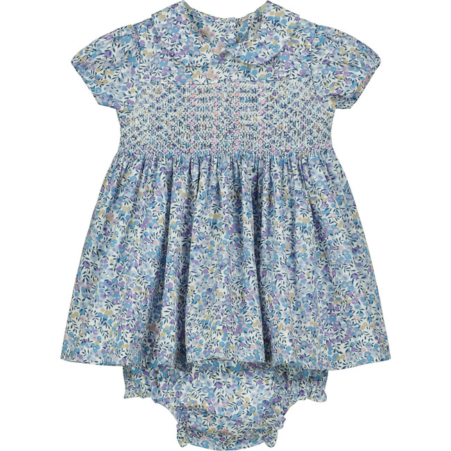Hyacinth Hand-Smocked Liberty Floral Print Baby Dress, Navy