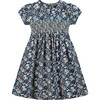 Portobello Smocked Floral Girls Dress, Navy - Dresses - 1 - thumbnail