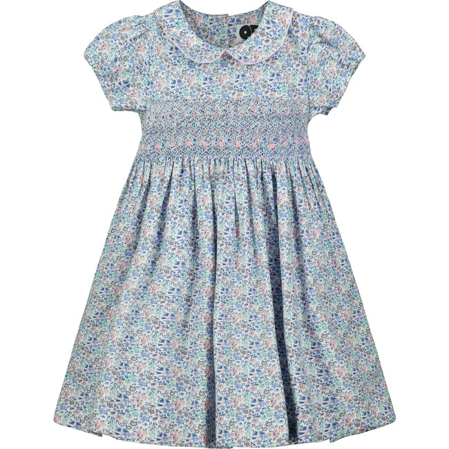 Shoreditch Hand-Smocked Floral Girls Dress, Blue
