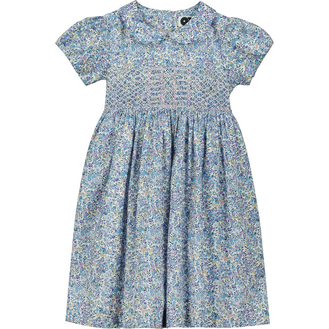 Lilac Hand-Smocked Liberty Floral Print Girls Dress, Blue