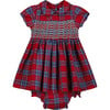 Hoxton Hand-Smocked Tartan Baby Dress, Red - Dresses - 1 - thumbnail