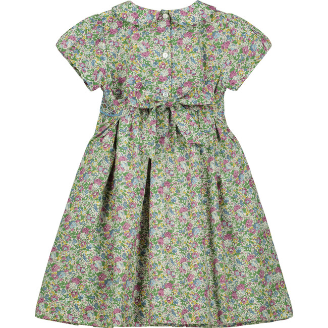Mallow Hand-Smocked Liberty Floral Print Girls Dress, Green - Dresses - 2