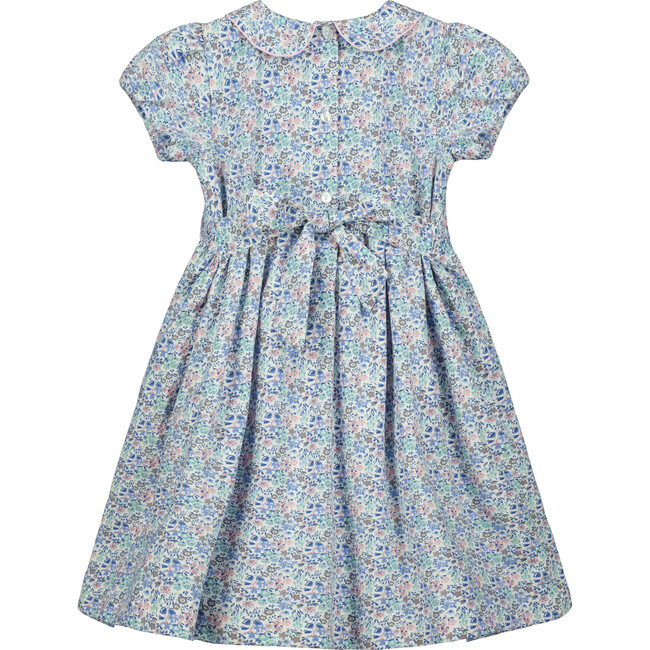 Shoreditch Hand-Smocked Floral Girls Dress, Blue - Dresses - 2