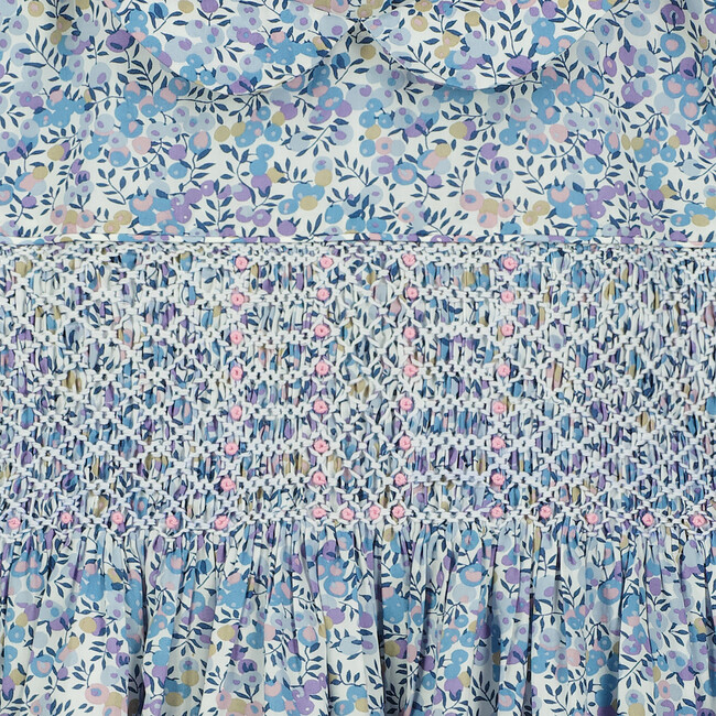 Lilac Hand-Smocked Liberty Floral Print Girls Dress, Blue - Dresses - 3