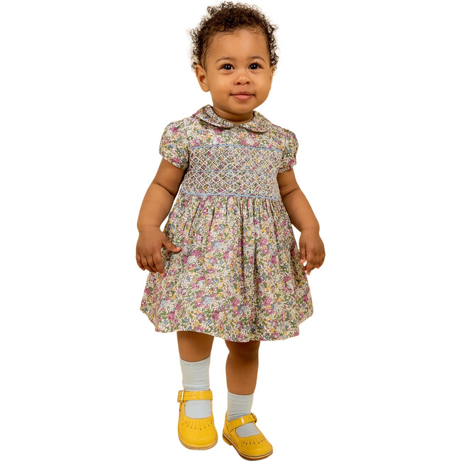 Sweet Pea Hand-Smocked Liberty Floral Print Baby Dress, Green - Dresses - 4