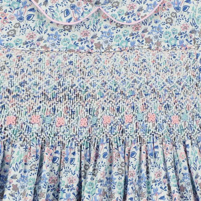 Strand Hand-Smocked Floral Baby Dress, Blue - Dresses - 3