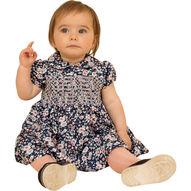 Glasgow Hand-Smocked Floral Baby Dress, Navy - Dresses - 4