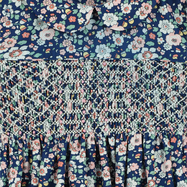 Portobello Smocked Floral Girls Dress, Navy - Dresses - 3
