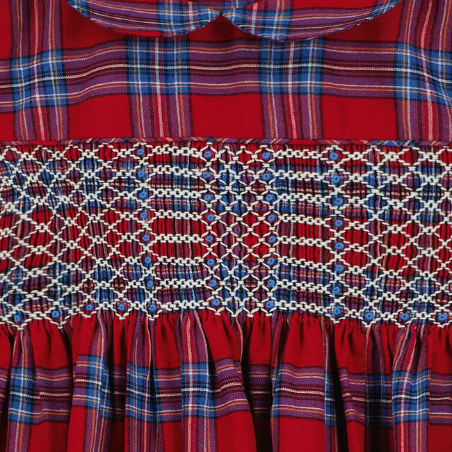 Richmond Smocked Tartan Girls Dress, Red - Dresses - 3