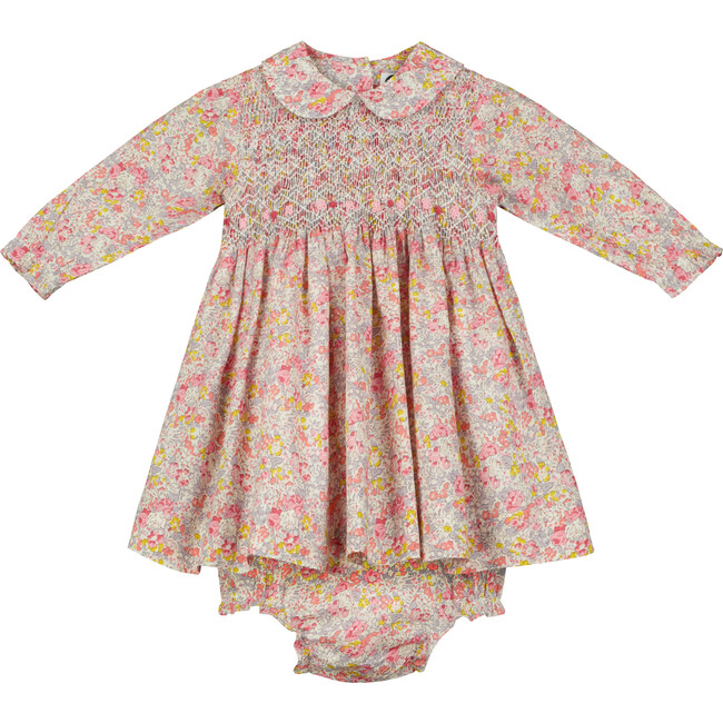 Alyssa Hand-Smocked Liberty Floral Print Baby Dress, Red
