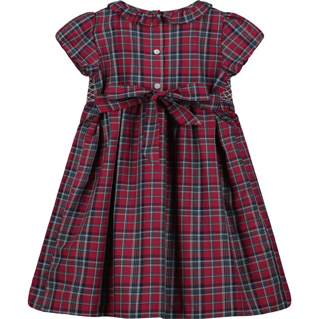 Brick Lane Smocked Tartan Girls Dress, Red - Dresses - 2