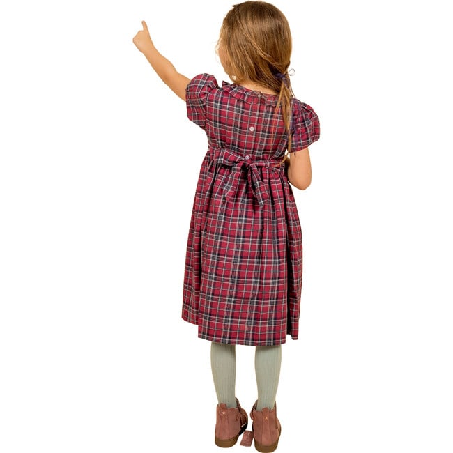 Brick Lane Smocked Tartan Girls Dress, Red - Dresses - 6