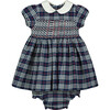 Liverpool Hand-Smocked Tartan Baby Dress, Navy & White - Dresses - 1 - thumbnail