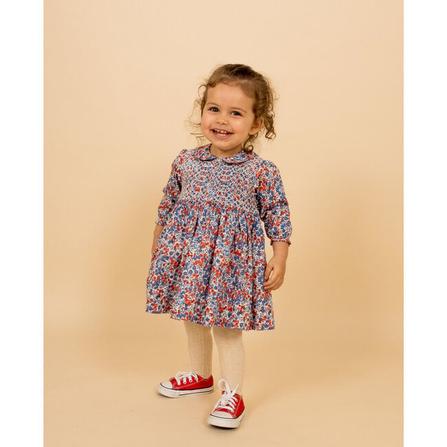 Holly Hand-Smocked Liberty Floral Print Baby Dress, Navy & Red - Dresses - 2