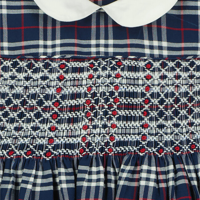 Liverpool Hand-Smocked Tartan Baby Dress, Navy & White - Dresses - 3
