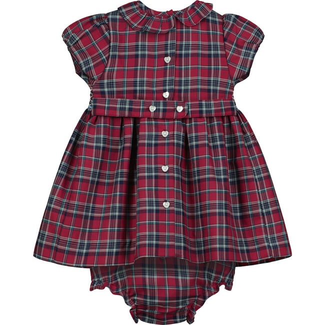 Queen’s Park Hand-Smocked Tartan Baby Dress, Red & Blue - Dresses - 4