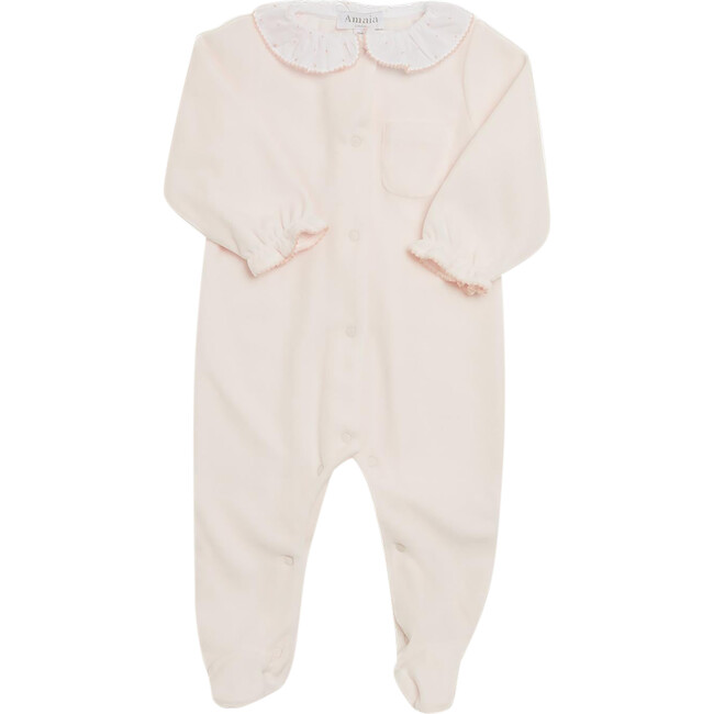 Velour Scalloped Peter Pan Collar Babygrow, Light Pink