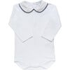 Mayfair Long Sleeve Piped Peter Pan Collar Body, White & Navy - Onesies - 1 - thumbnail