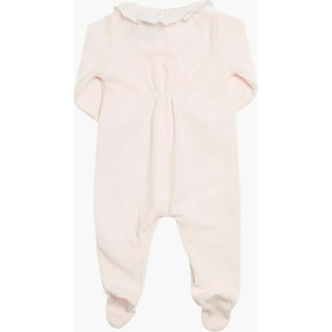 Velour Scalloped Peter Pan Collar Babygrow, Light Pink - Onesies - 2