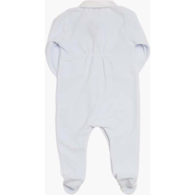 Velour Embroidered Collar Buttoned Babygrow, Light Blue - Onesies - 2