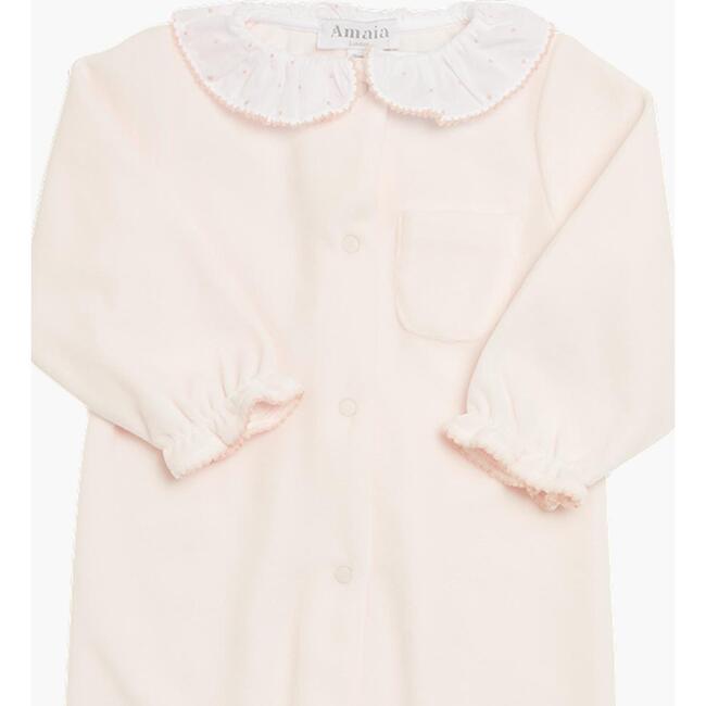 Velour Scalloped Peter Pan Collar Babygrow, Light Pink - Onesies - 3