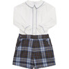 Buster Peter Pan Collar Shirt & Tartan Short Suit, Blue & White - Mixed Apparel Set - 1 - thumbnail
