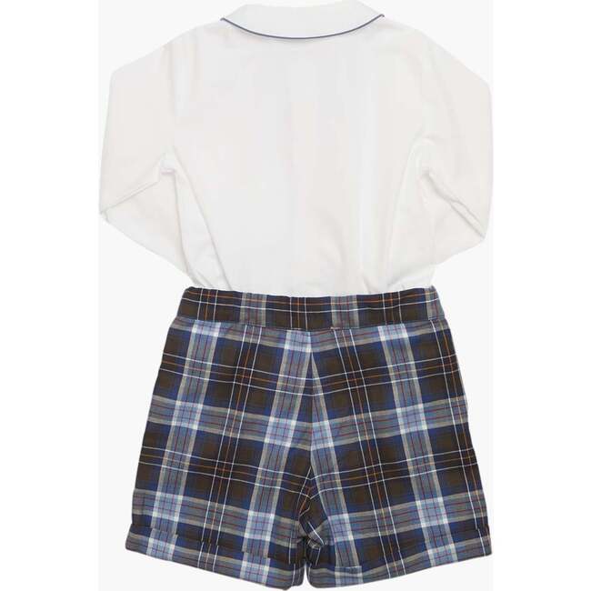 Buster Peter Pan Collar Shirt & Tartan Short Suit, Blue & White - Mixed Apparel Set - 2