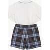 Buster Peter Pan Collar Shirt & Tartan Short Suit, Blue & White - Mixed Apparel Set - 2