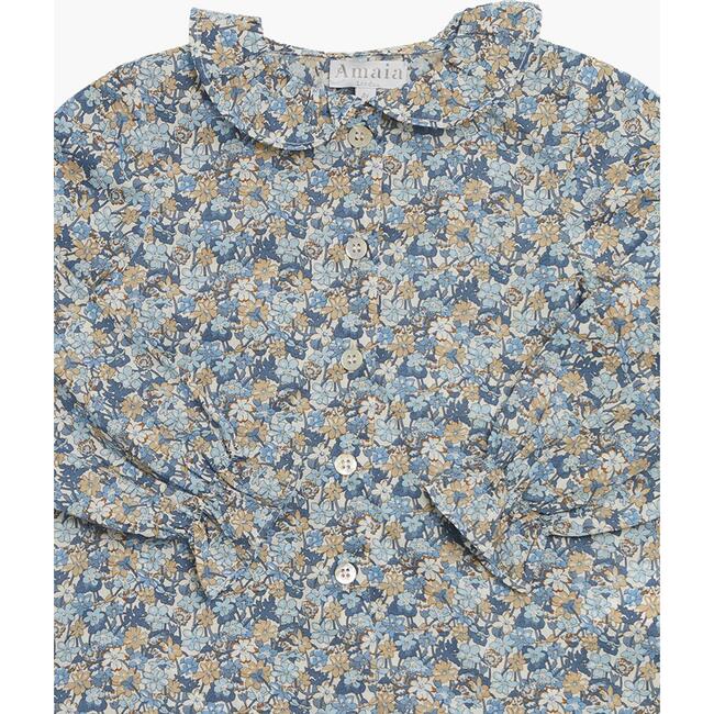 Amelia Isla Rose Liberty Print Ruffle Collar Blouse, Blue - Blouses - 3