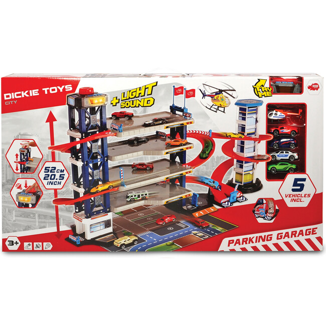 Dickie Toys - Parking Garage Playset With 4 Die-Cast Cars And Die-Cast Helicopter - Transportation - 4