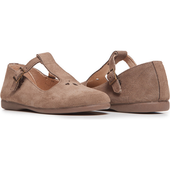Suede Spectator T-band Shoes, Taupe - T-Straps - 3