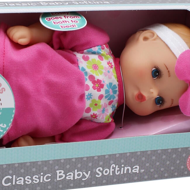 Goldberger Doll Baby's First 11" Classic Softina with Pink & Foral Jumper & Headband - Dolls - 3