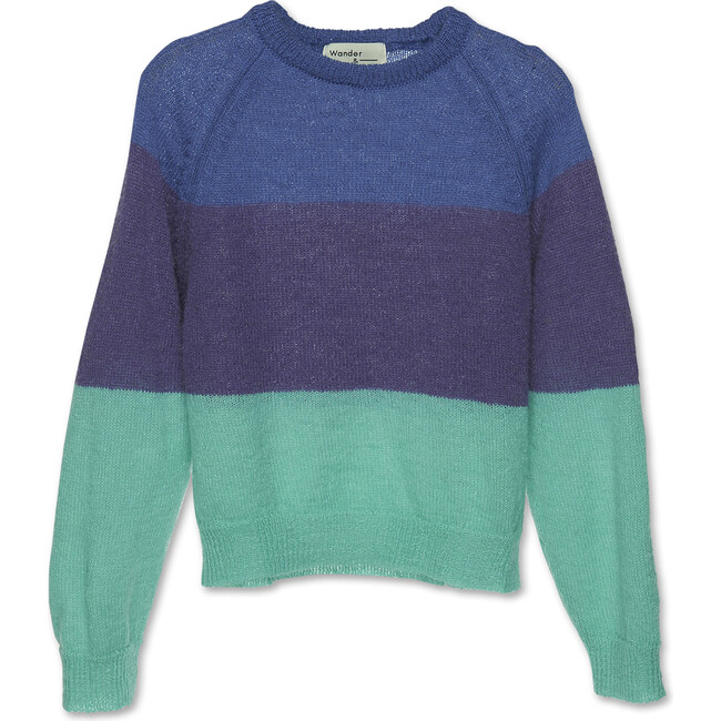 Tri-Color Ribbed Cuff & Hem Pullover, Periwinkle Combo
