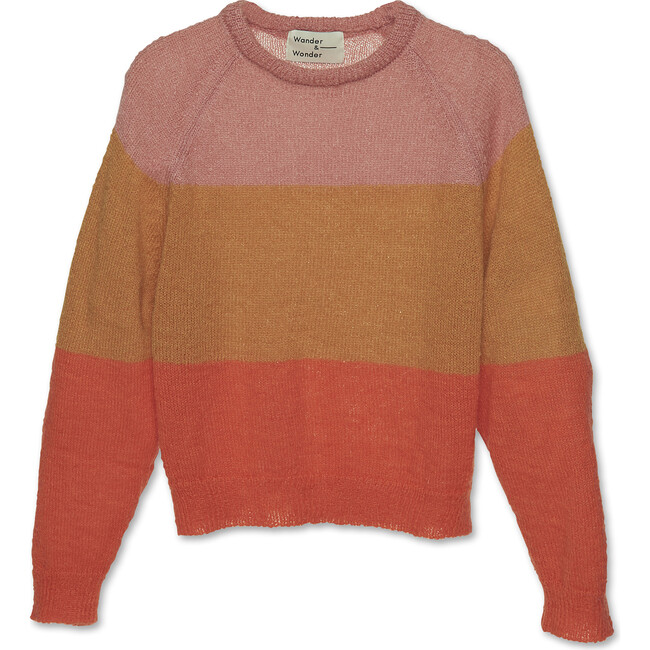 Tri-Color Ribbed Cuff & Hem Pullover, Tangerine Combo