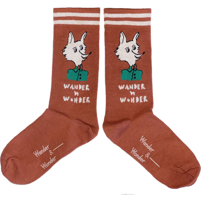 Fox Print Calf-Length Socks, Chocolate