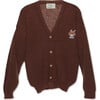 Fox Logo Print V-Neck Buttoned Cardigan, Pecan - Cardigans - 1 - thumbnail