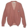 Fox Logo Print V-Neck Buttoned Cardigan, Rose Pink - Cardigans - 1 - thumbnail