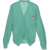 Fox Logo Print V-Neck Buttoned Cardigan, Mint - Cardigans - 1 - thumbnail