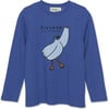 Seagull Print Crew Neck Long Sleeve Tee, Indigo - T-Shirts - 1 - thumbnail