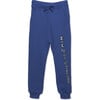 Slogan Print Drawstring Waist Ribbed Cuff Sweatpants, Indigo - Sweatpants - 1 - thumbnail