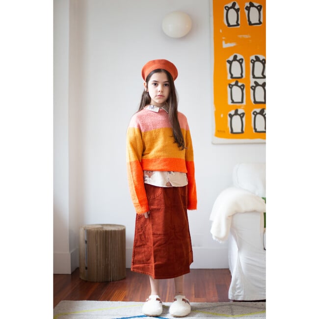 Tri-Color Ribbed Cuff & Hem Pullover, Tangerine Combo - Cardigans - 2