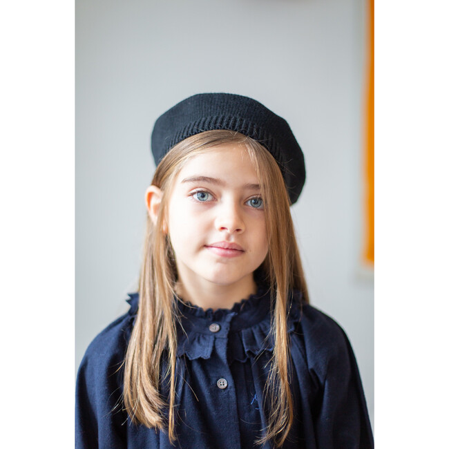 Knitted Beret, Black - Hats - 2