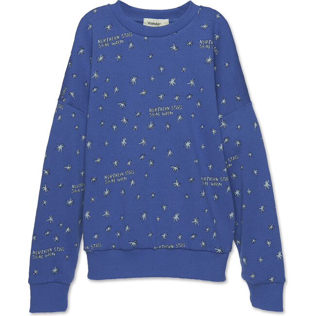 Starry Print Ribbed Neck & Cuff Sweatshirt, Indigo