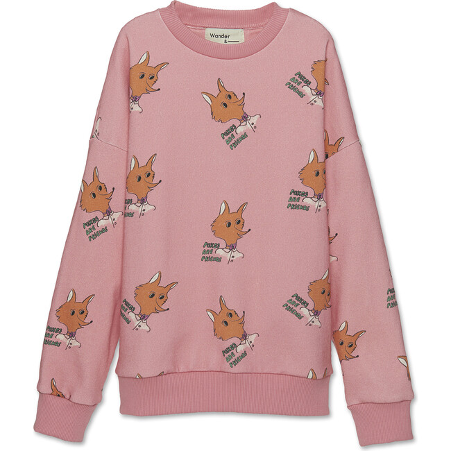 Foxes Print Ribbed Neck & Cuff Sweatshirt, Punch Fox