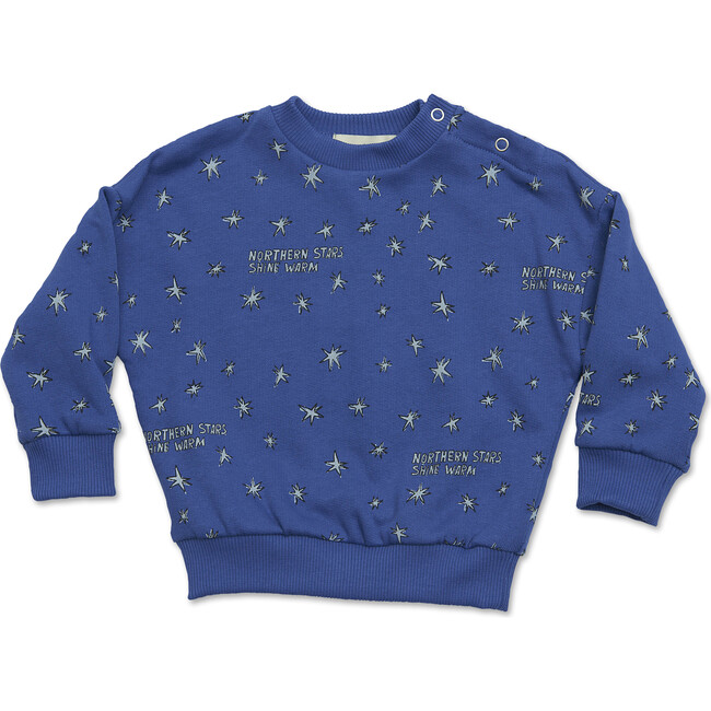 Baby Stars Print Ribbed Neck & Cuff Sweatshirt, Indigo