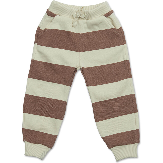 Baby Striped Drawstring Waist Ribbed Cuff Sweatpants, Clay
