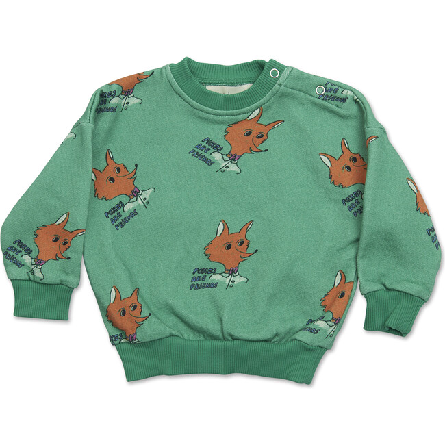 Baby All-Over Kelly Fox Print Ribbed Neck & Cuff Sweatshirt, Green