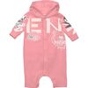 Hooded Logo Romper, Pink - Bodysuits - 1 - thumbnail