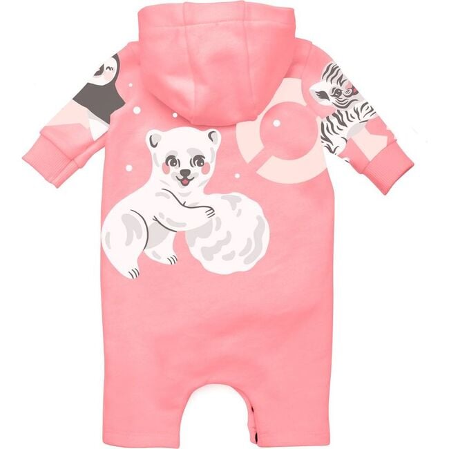 Hooded Logo Romper, Pink - Bodysuits - 2